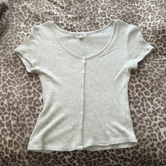 Brandy Melville Tops Brandy Melville Dupe Gray Button Down Baby Tee